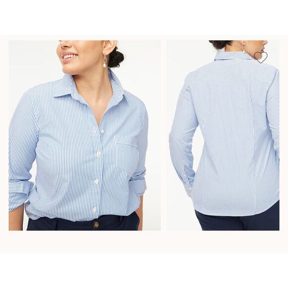 J. Crew Shirt Women’s XS Button-up Poplin Signature Fit Blue Stripes Minimalist - Picture 2 of 12